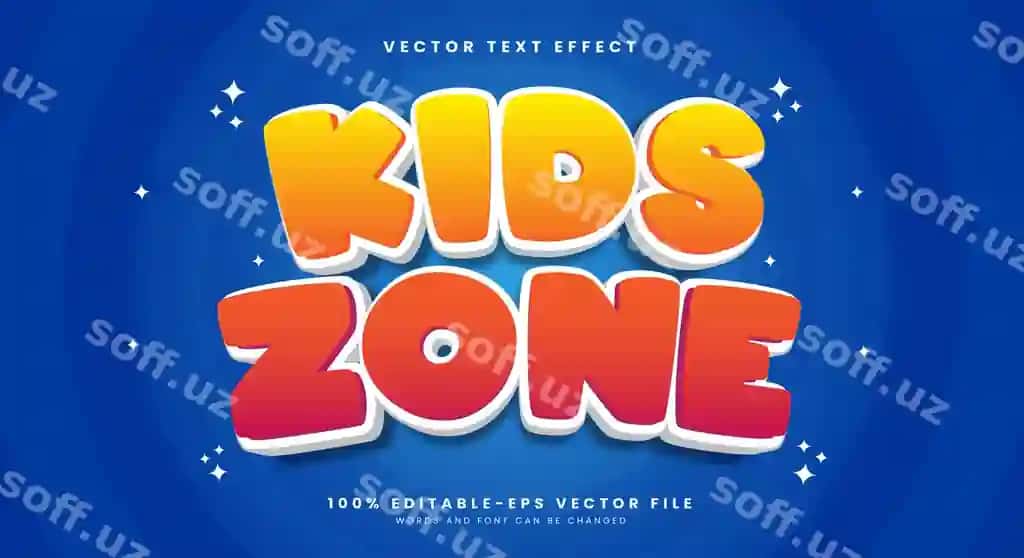 Bolalar zonasi 3d tahrir qilish mumkin bo'lgan matn effekti mos keladi karyakter uslubi shabloni | Kids zone 3d editable text effect suitable cartoon style template