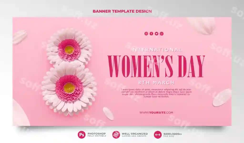 Xalqaro ayollar kuni banneri 3D render qollari karykatura 8-mart | International womens day banner 3d render hands cartoon 8 march