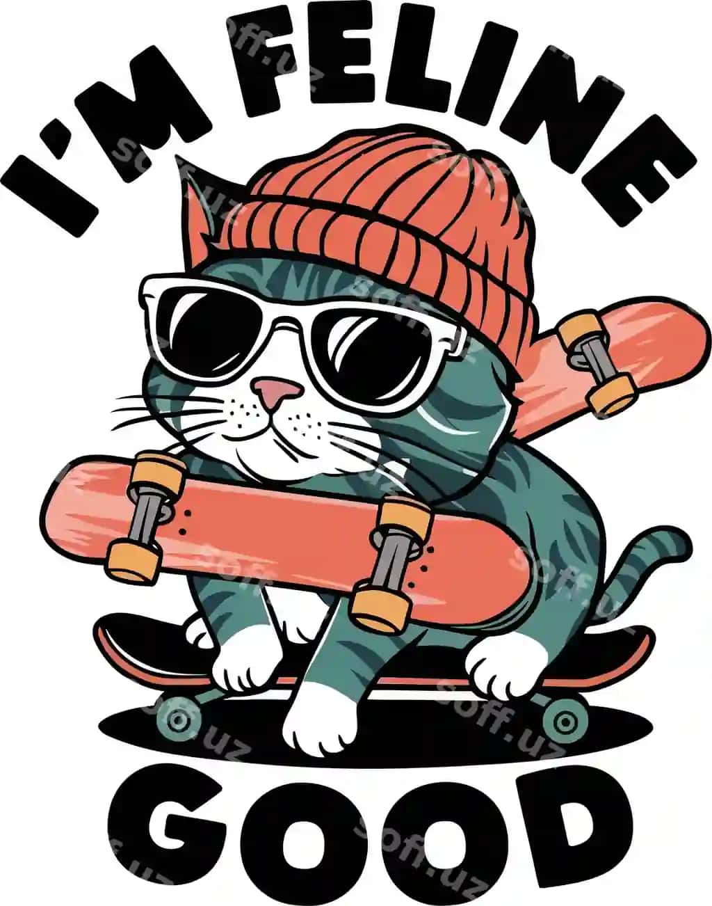 Mushuk skeytbordli shlyapali, "Men yaxshiman, yaxshiman, yaxshiman" deydi | Cat skateboard with hat that says i m good good good good