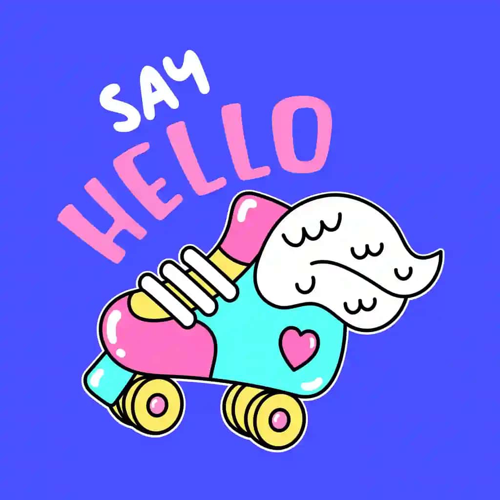 Qanotli konkida salom ayting | Say hello text with roller skate with wings