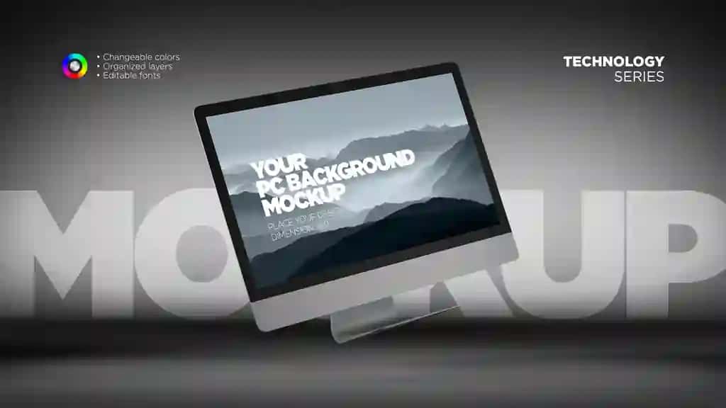 Uchar kompyuter ekrani maketi | Flying computer screen mockup