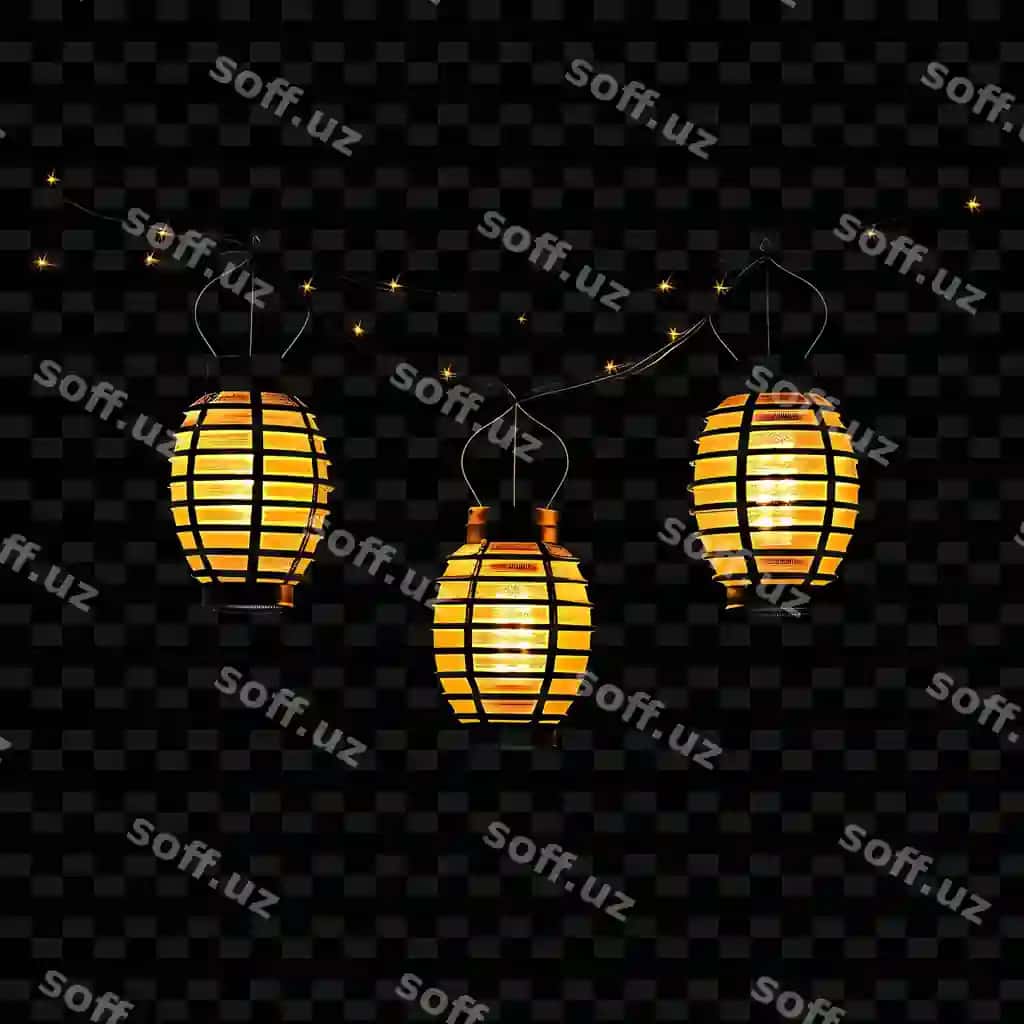 Sariq lampalar komplekti qora orqa fonda va naqshli yoritishlar bilan | Set yellow lamps with black background with pattern lights