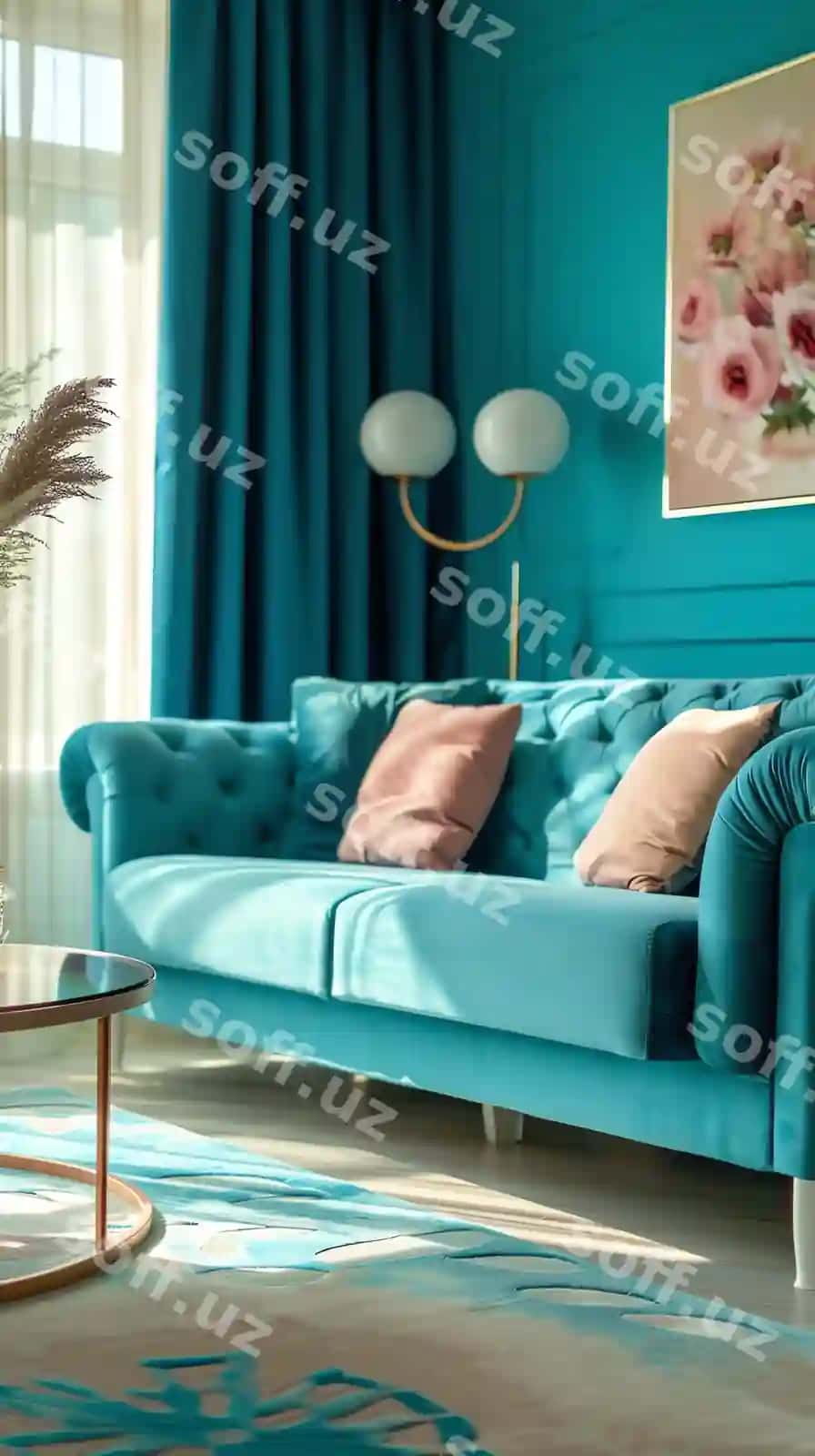 Ko'k otish xonasi video qo'ng'iroq | Cyan living room video call