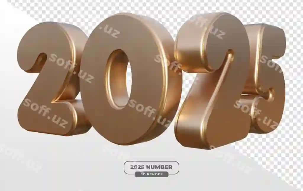 2025 sonlar 3D render yangi yil bayrami shaffof fon bilan | 2025 numbers 3d render new year celebrations with transparent background