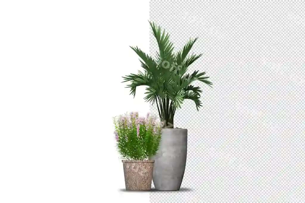 Render ajralangan metal guldasta izometric old tomondan ko'rinish shaffof | Render isolated plant metal pot isometric front view transparent