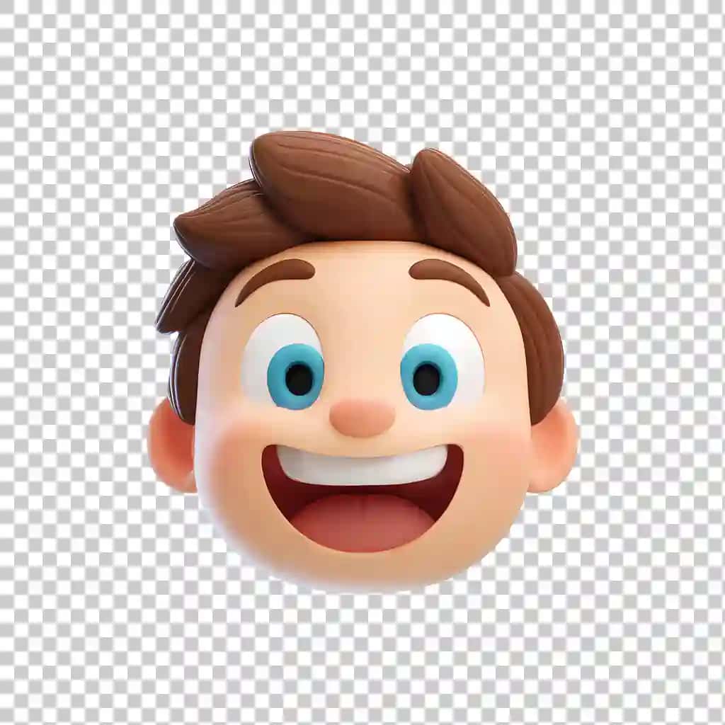 3D multfilm bola boshi ko'k ko'zlari shaffof fon bilan jilmayib | 3d cartoon boy head smiling with blue eyes transparent background