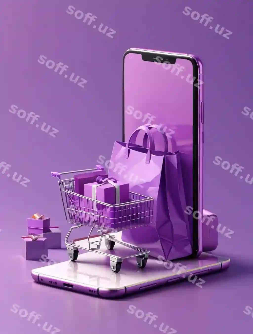 Oson xarid online do'kon smartfon savat bilan rasm | Effortless shopping online store smartphone with shopping cart image