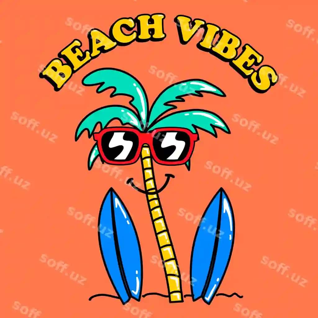 Vektor piknik vayblari yozdagi palma daraxti ko'z qoplari bilan | Vector beach vibes summer palm tree with sunglasses