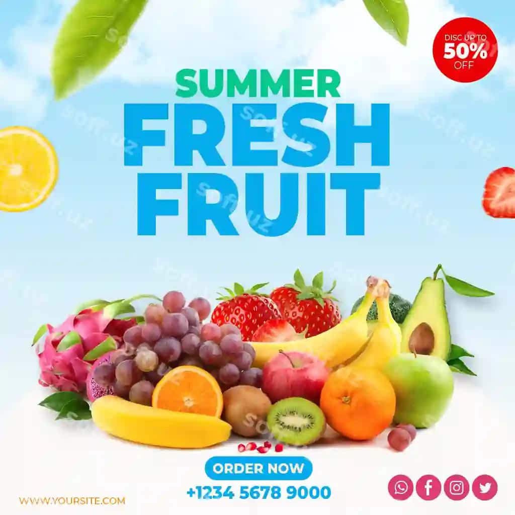 Mavsum meva taze meva va sabzilarni reklama qiladi. | Summer fruit advertises fresh fruit vegetables