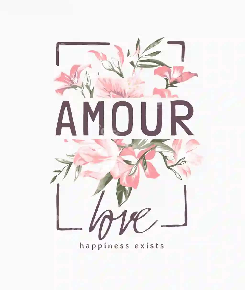 Amour muhabbat slovan vintage pastel gul illustratsiyasi orqa fon | Amour love slogan vintage pastel flower illustration background