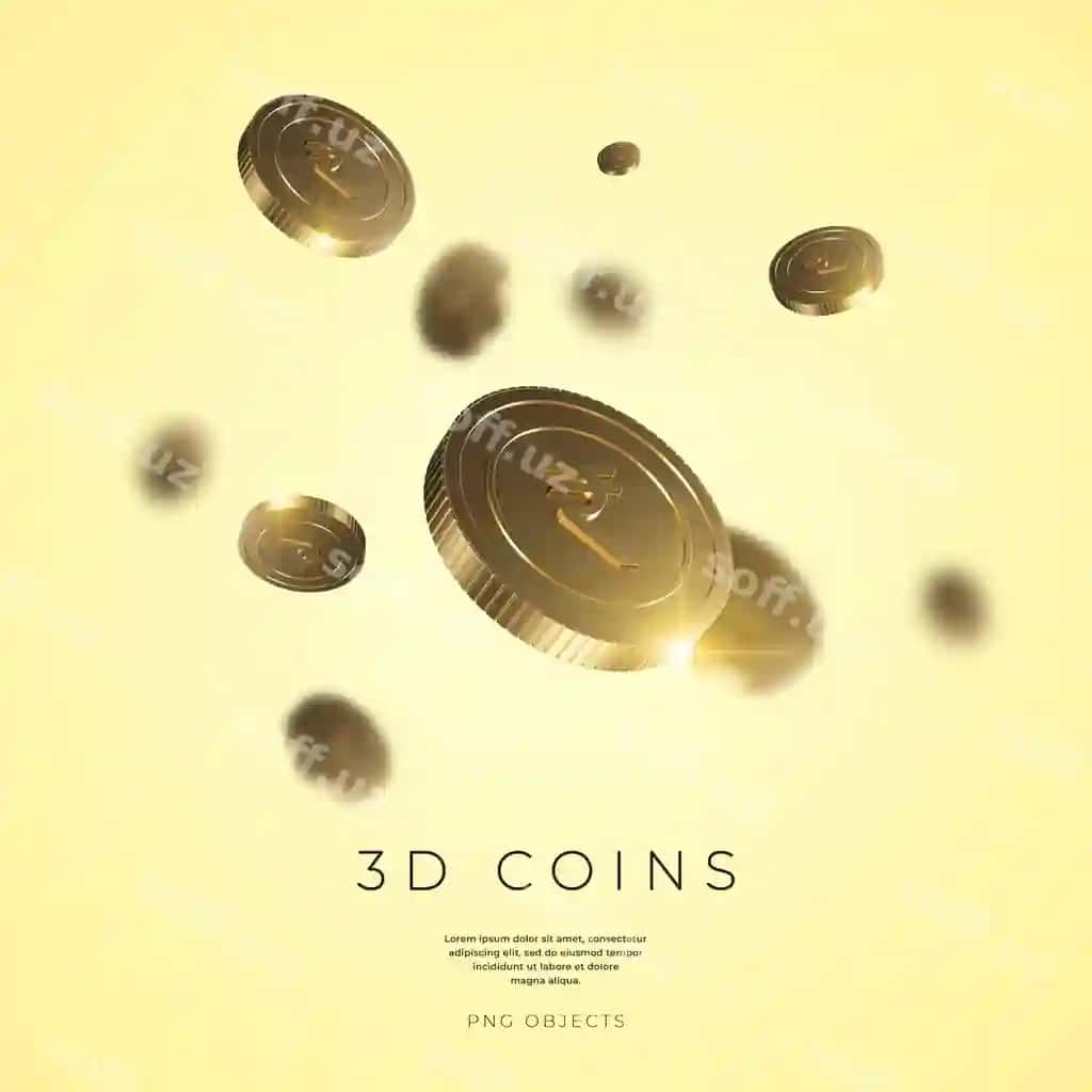 Hindiston rupiasi belgisi oltin tanga 3D | Indian rupee symbol golden coin 3d