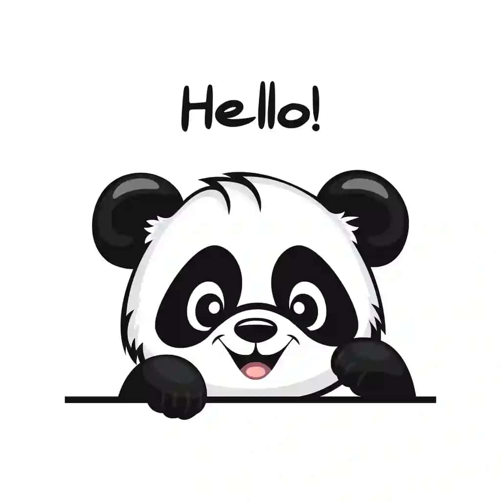 Vektorli maftunkor multfilm panda qo‘lini silkitmoqda, “Assalomu alaykum” demoqda | Vector charming cartoon panda waving his hand saying hello adorable