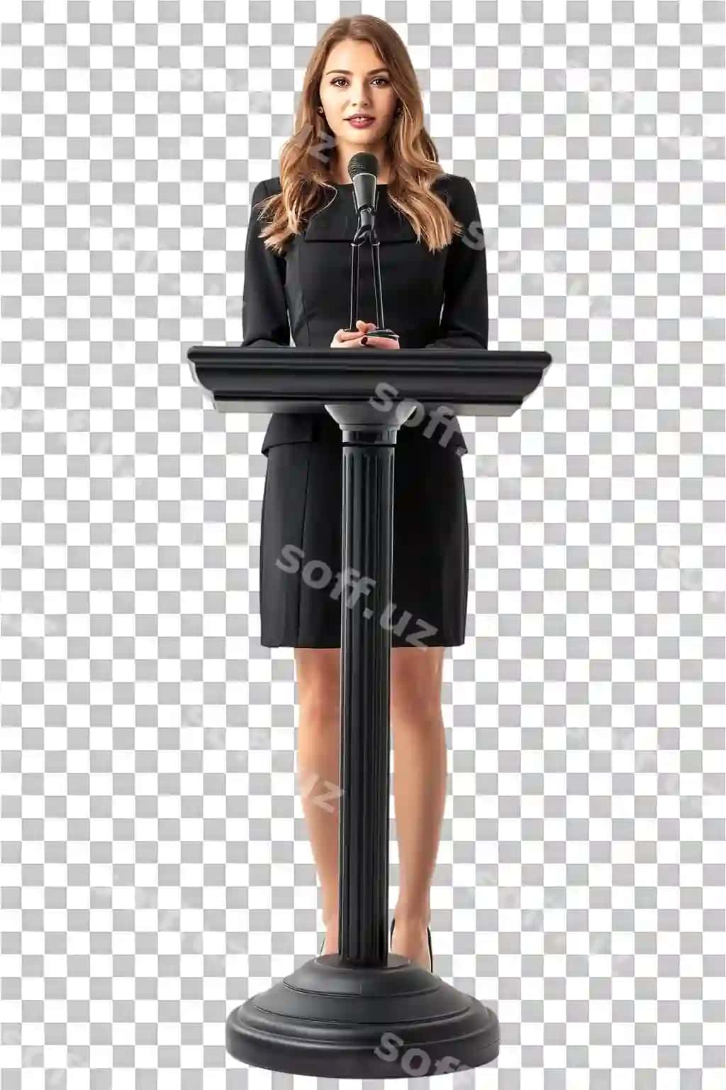 Yakka ishonchli biznes xotira mikrofon podium | Isolated confident businesswoman microphone podium