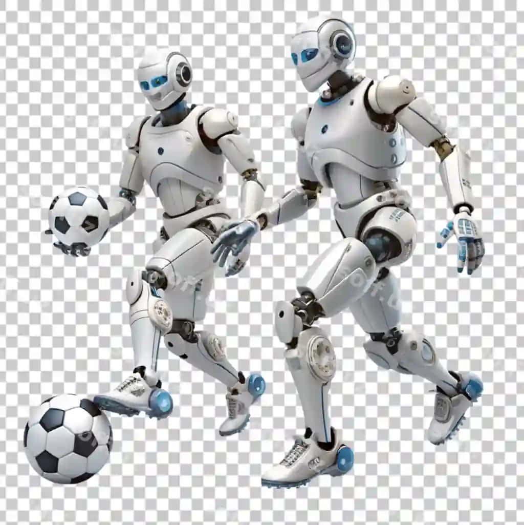 Oq robot futbol toplarini gullaydi | White robot kicks soccer ball