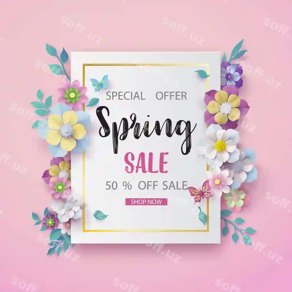 Bahor aktsiyasi fon chirogli gul bilan | Spring sale background with beautiful flower