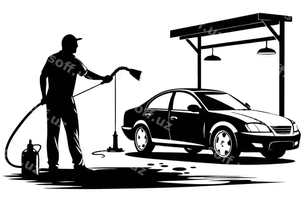 Qora-oq chizma erkak mashinani tozalashda | Black white drawing man cleaning car 2