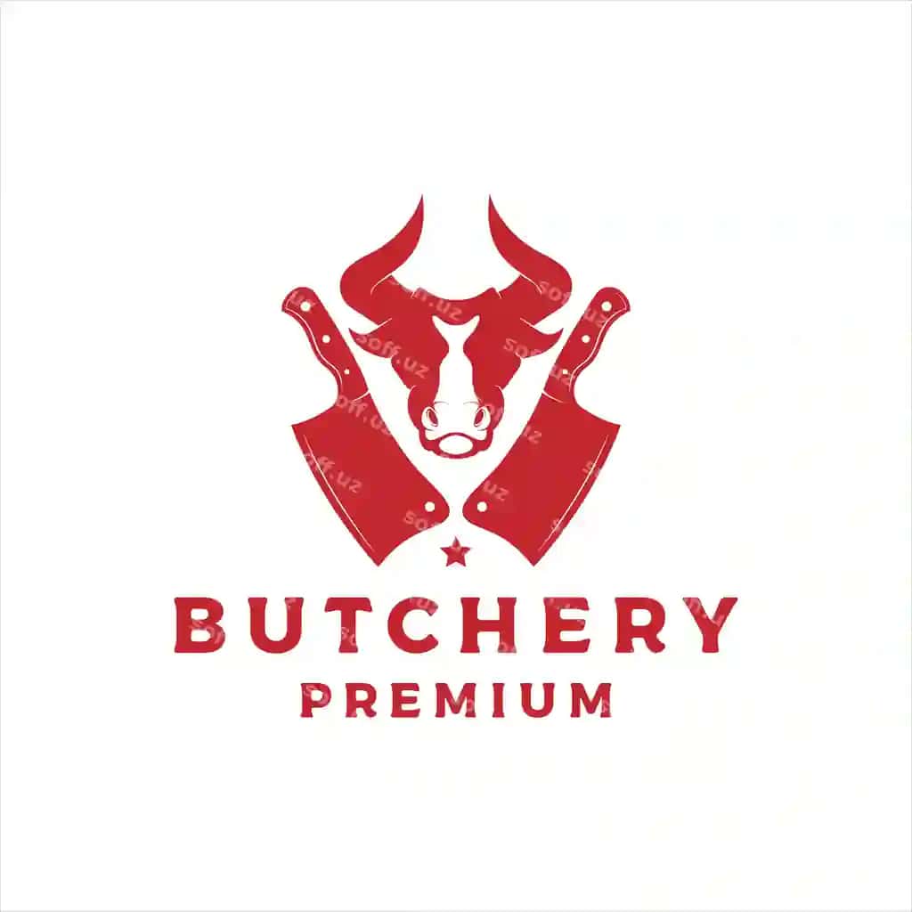 Buqa boshi pichoq belgisi bilan qassob logotipi dizayn vektori | Butchery logo design vector with bull head knife icon