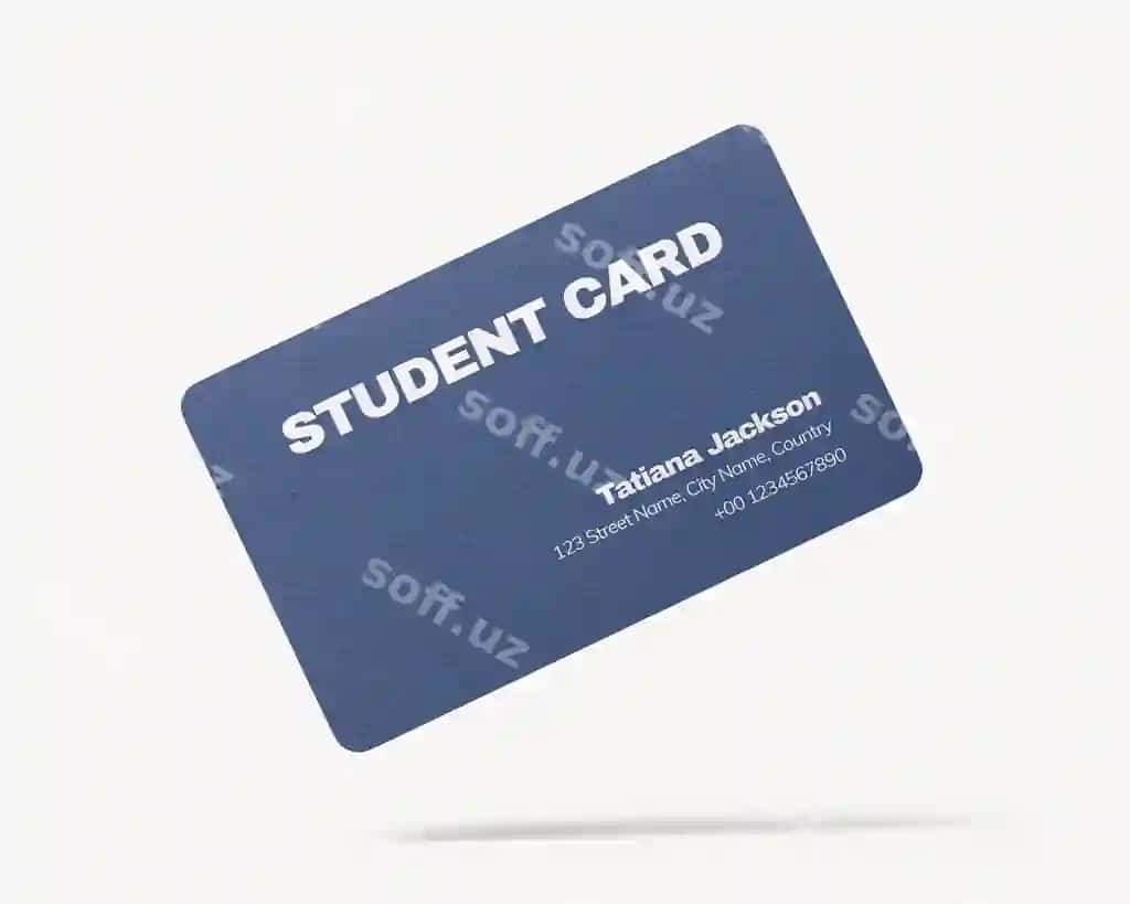 Talaba kartasi maketi ko'k 3D renderlash dizayn psd | Student card mockup blue 3d rendering design psd