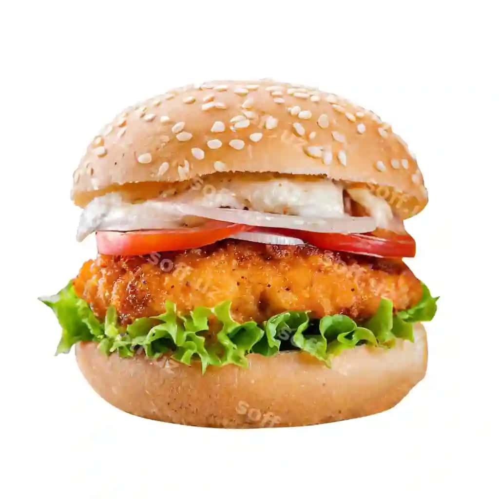 Ajraltirilgan tovuqli burger shaffof fonda | Isolated chicken burger transparent background