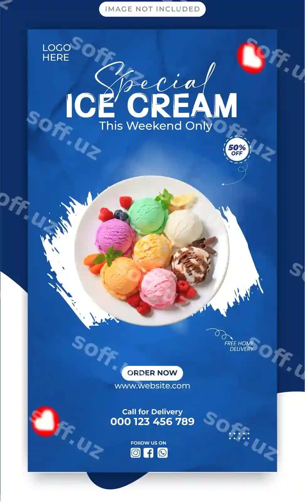 Maxsus mazali muzlatma ijtimoiy tarmoqlar posti hikoya dizayni | Special delicious ice cream social media post story design