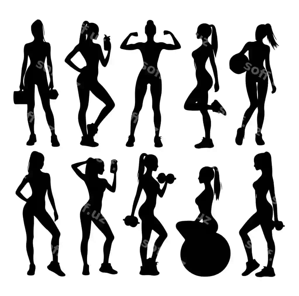 Fitnes ayol silueti vektor illustratsiyasi | Fitness woman silhouette vector illustration 2