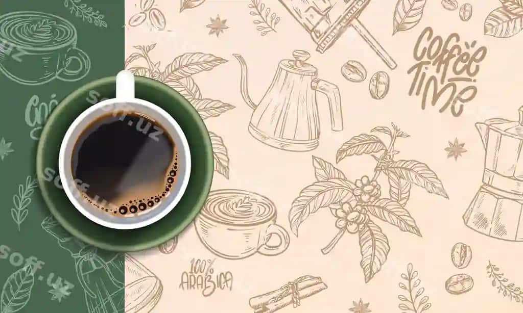 Chizmalar bilan haqiqiy qahva foni | Realistic coffee background with drawings