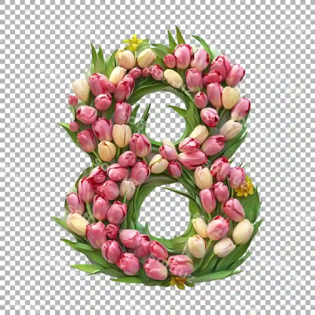 3d rendering alifbo 8-raqami lola bilan tayyorlangan shaffof fon | 3d rendering alphabet number 8 made with tulips transparent background