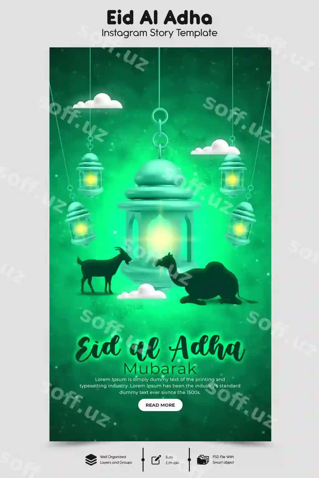 Psd Eid al-Adha muborak Islomiy bayram Instagram Facebook hikoya | Psd eid al adha mubarak islamic festival instagram facebook story