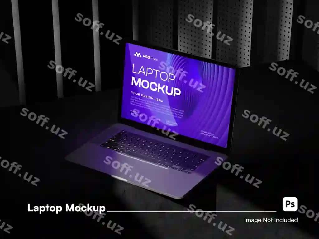 Izometrik ekranli noutbuk 3D izolyatsiya qilingan maket psd | Isometric screen laptop 3d isolated mockup psd