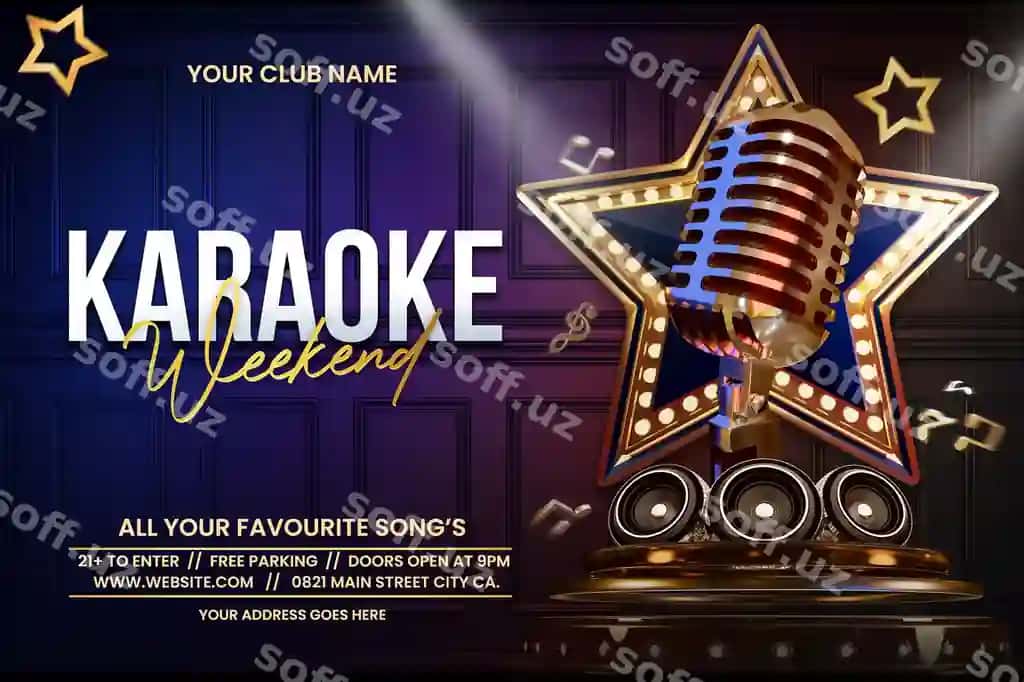 Podkast karaoke dam olish kunlari tungi klub reklama tadbiri shabloni | Podcast karaoke weekend nigh club promotion event template