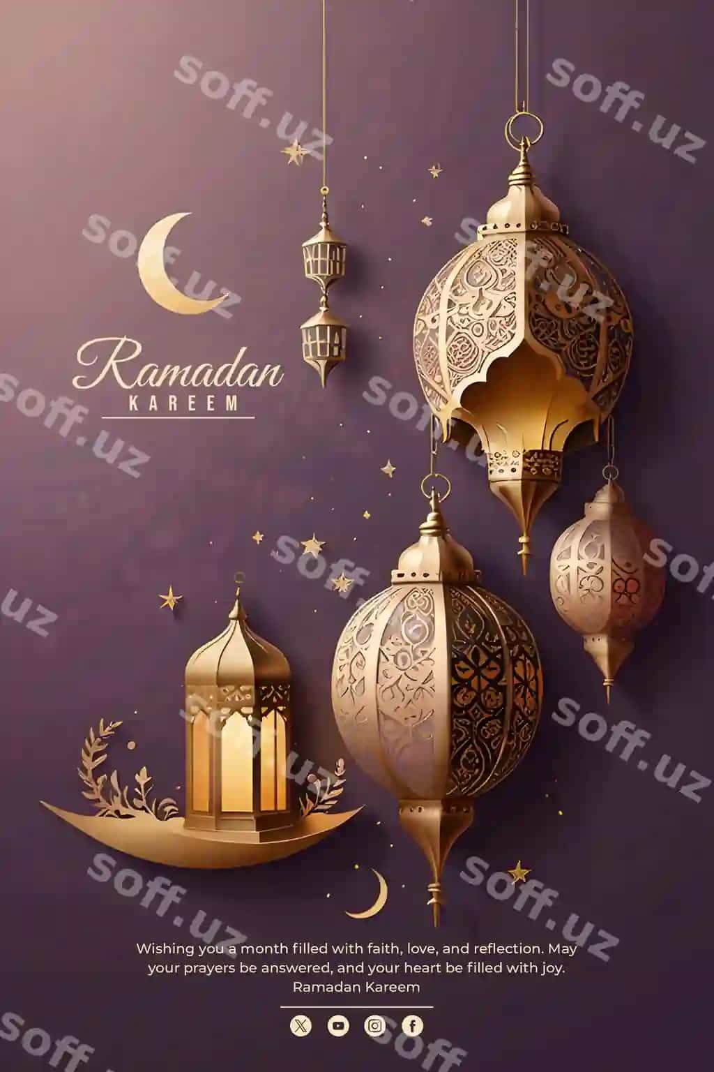 Ramazon kamoyish tiloqatlar tabrik kartasi dizayni | Ramadan kareem wishes greeting card design