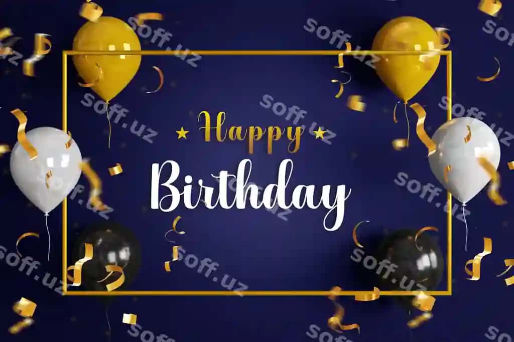 Tug'ilgan kunni nishonlash banneri fonida baxtli shar bilan | Happy birthday celebration banner background with balloon happy