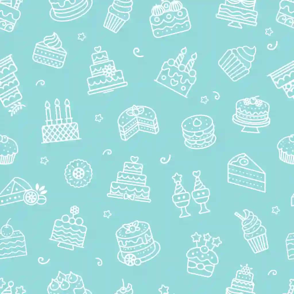 Turkuaz fonida choksiz tort naqshli vektor tasviri | Seamless cake pattern turquoise background vector illustration