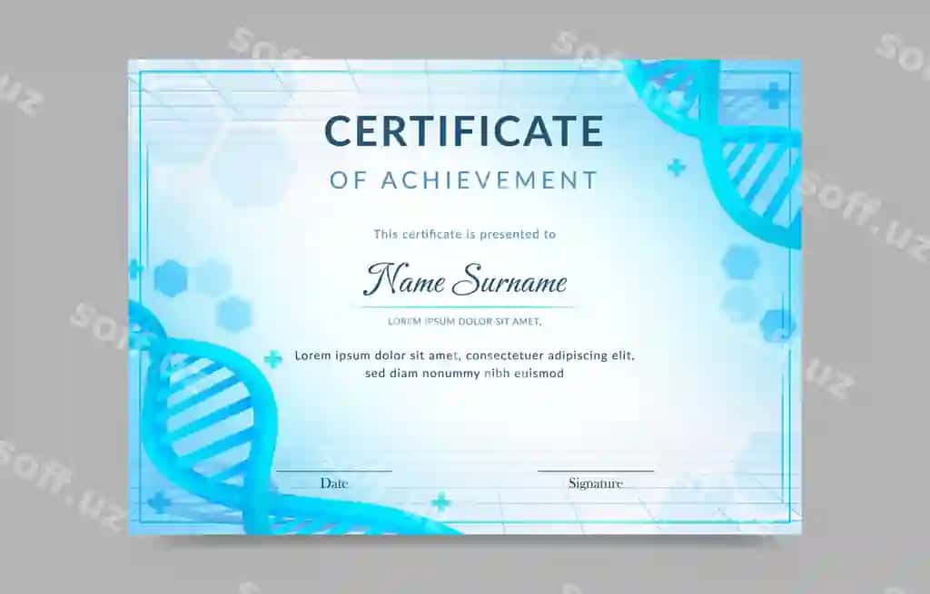Ko'k-oq kartochka ism va muvaffaqiyat sertifikati | Blue white card with name certificate achievement