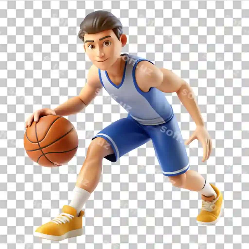 Basketbolchi himoyalangan 3D xarakterdagi illyustratsiya shaffof | Basketball player defending 3d character illustration isolated transparent