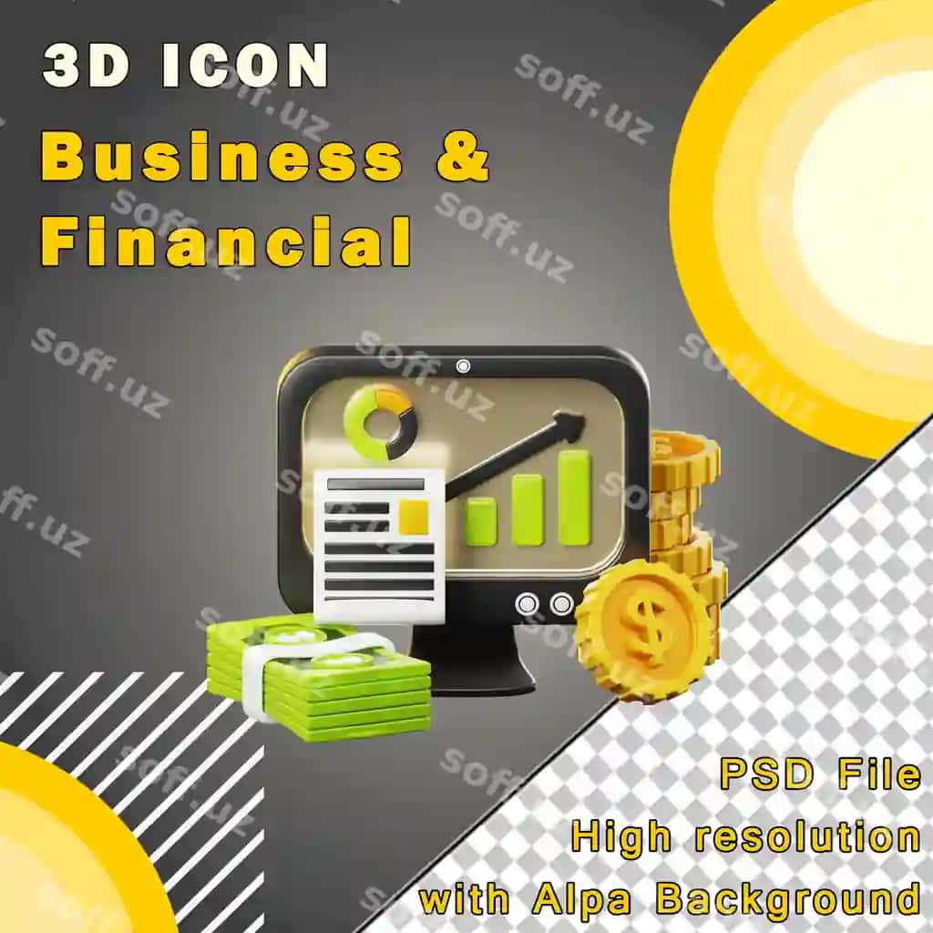 Biznes moliyasi statistikasi bilan 3D illustratsiyasi ish stolini ko'rinishi | Business finance illustration desktop view with statistics 3d illustration