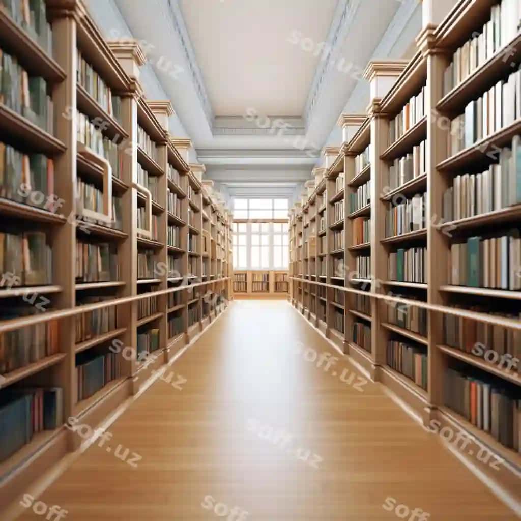 Haqiqiy kutubxona o'tkirish ichki royalti rasmi AI yaratilgan san'at | Realistic library aisle interior royalty image ai generated art