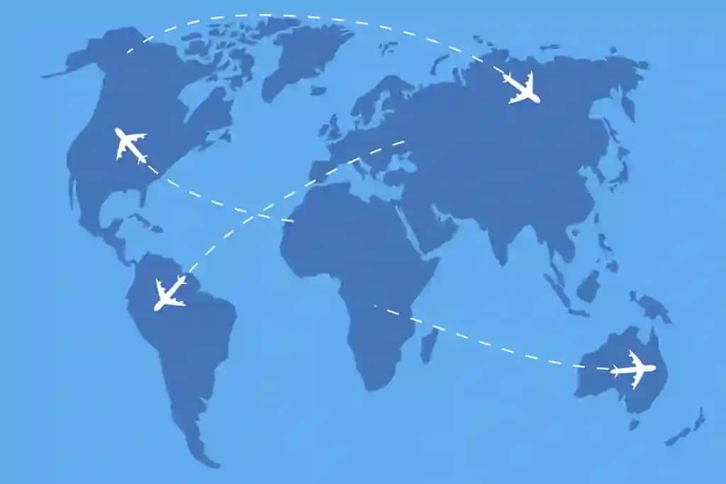 Jahon xaritasi belgisi ko'k xaritasi samolyot yozgi illyustratsiya sayohat piktogramma vektori | World map icon blue map plane summer illustration travel icon vector