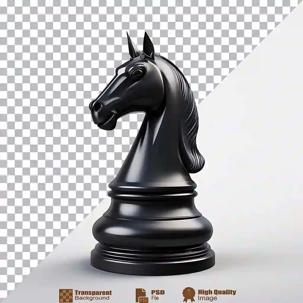 Ot boshi dizayni qora rangda ajratilgan oqlangan shaxmat parchasi | Elegant chess piece with horse head design black color isolated