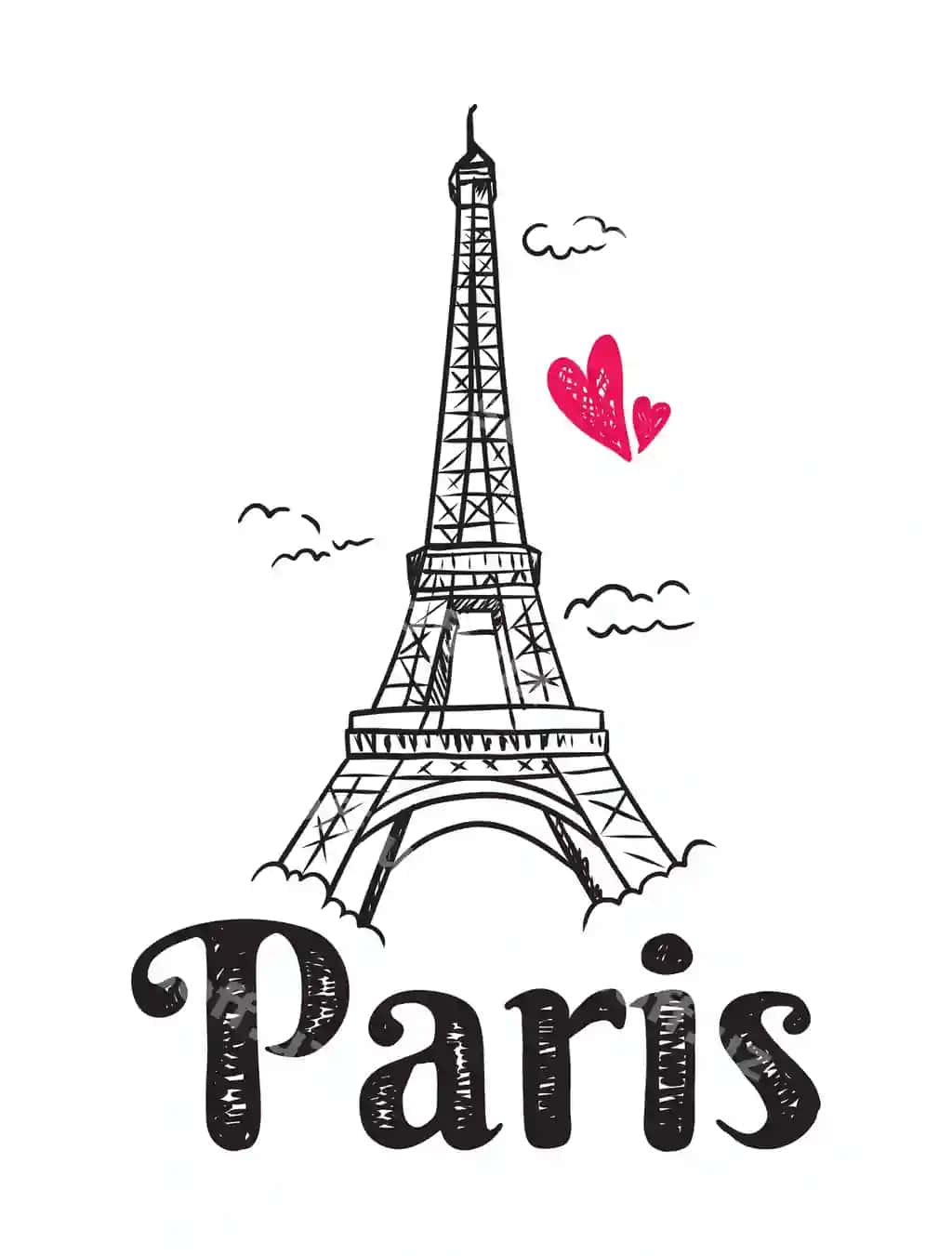 Vektor qo'l bilan chizilgan illustratsiya Eiffel minorasi mashhur binо silueti | Vector handdrawn illustration eiffel tower famous building silhouette
