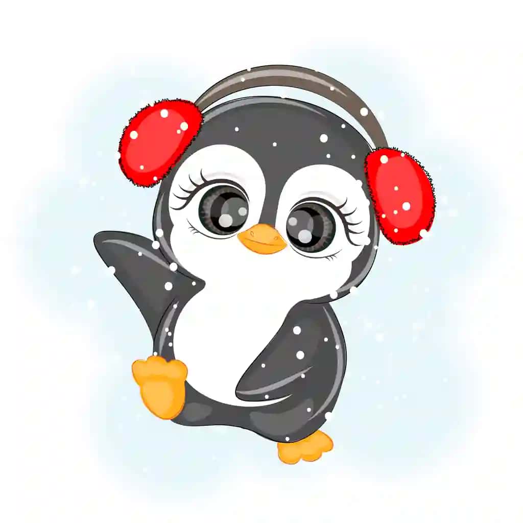 Rojdestvo yoqimli pingvin mo'ynali naushniklar vektor tasviri | Christmas cute penguin fur headphones vector illustration