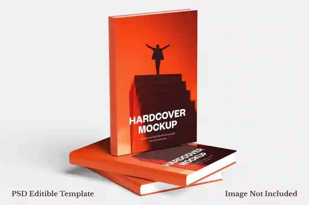 Motivatsion muvaffaqiyat mavzusi bilan qattiq muqovali kitob maketi | Hardcover book mockup with motivational success theme