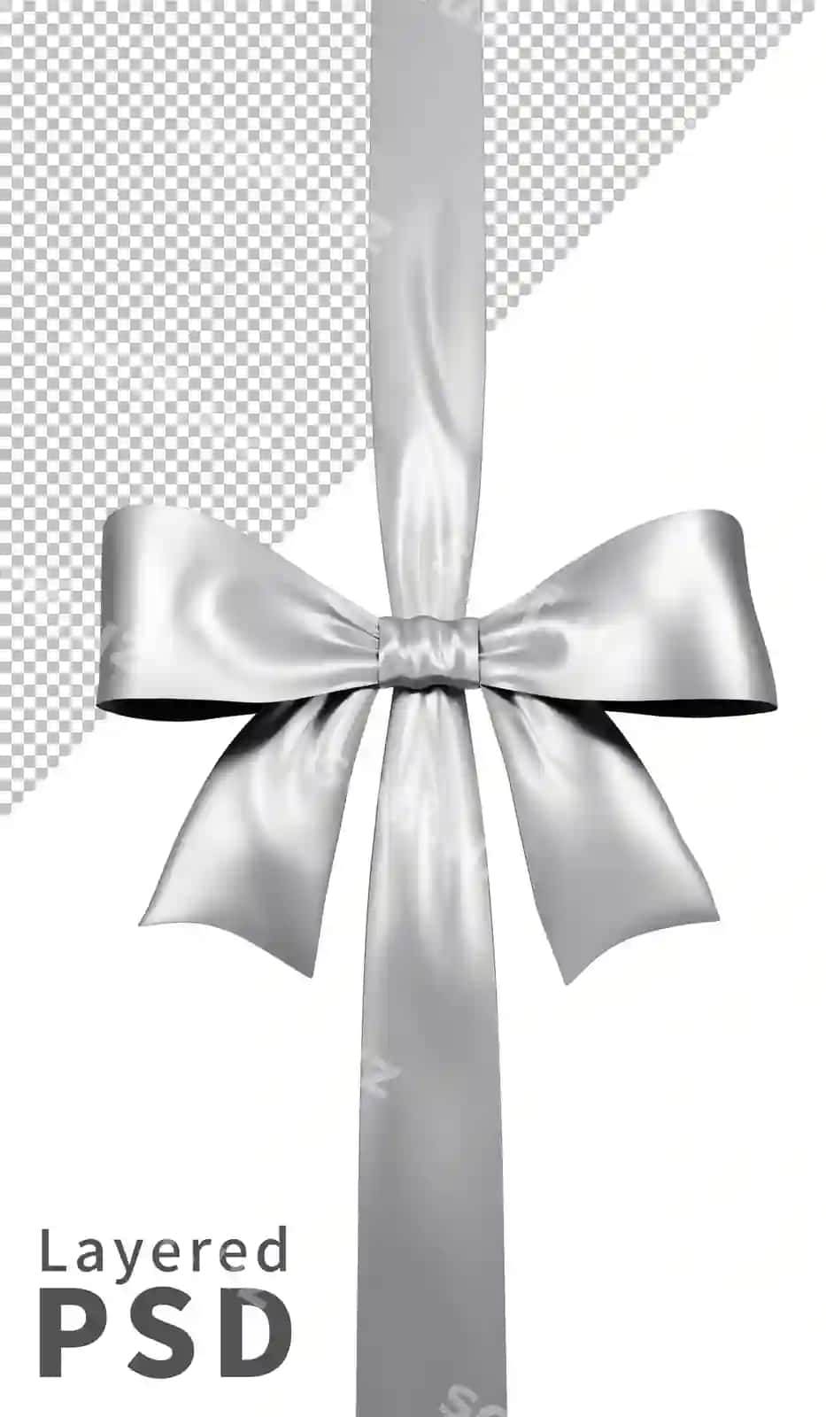 Izolyatsiya qilingan kumush atlas sovg'a lentasi | Silver satin gift ribbon bow isolated