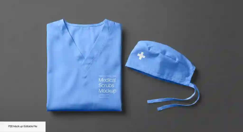 Tibbiy skrablar uchun qalpoqcha maketli sog'liqni saqlash formasi taqdimoti | Medical scrubs cap mockup healthcare uniform presentation