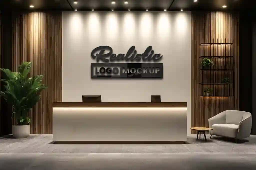 Haqiqiy logotip maketini qabul qilish | Realistic logo mockup reception