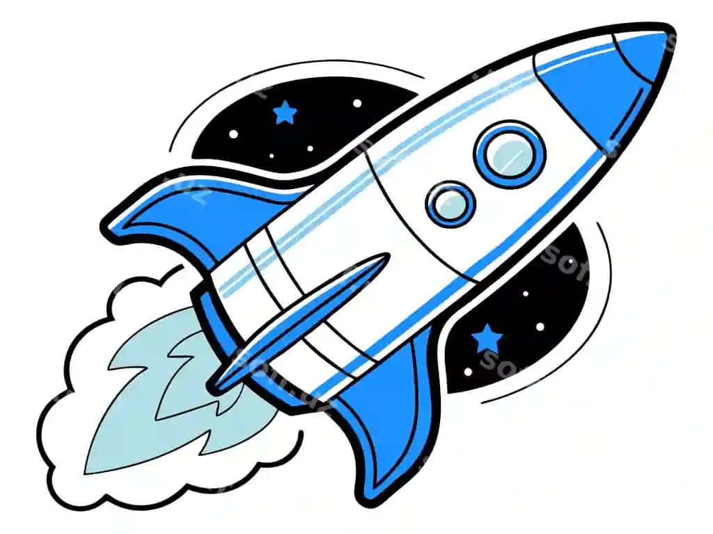 Multfilm raketa kemasi illyustratsiyasi ko'k, oq | Cartoon rocket ship illustration blue white