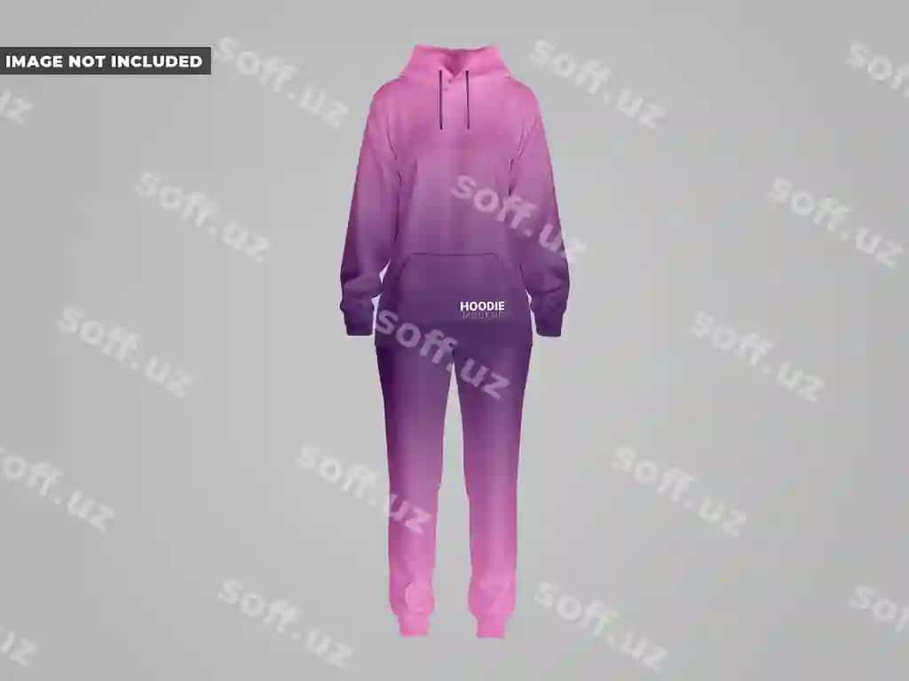 Ayollar qalpoqli sport shimlari o'rnatilgan maket old ko'rinishi | Women s hoodie sweatpants set mockup front view