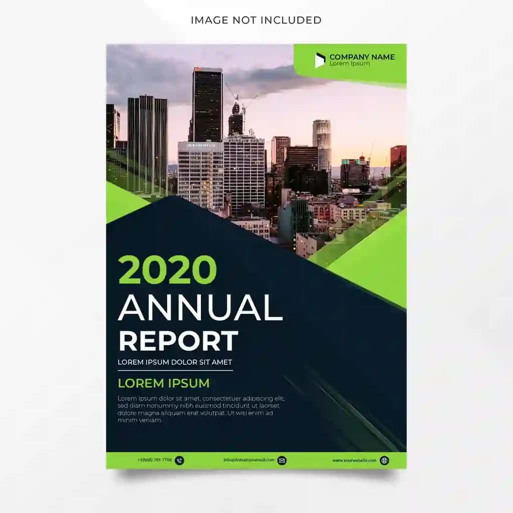 Yashil shaklli mavhum yillik hisobot dizayni | Abstract annual report design with green shape