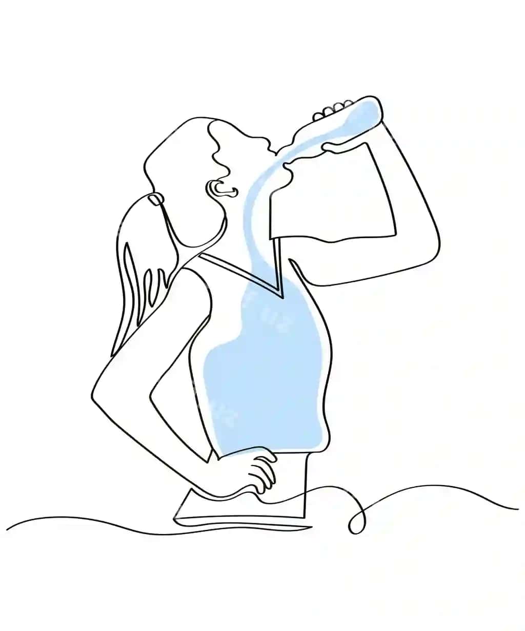 Qo'l bilan chizilgan ayol bitta chiziq uslub sport kiyimi suv ichish rioya etish | Hand drawn woman one line style sportswear drinks water compliance