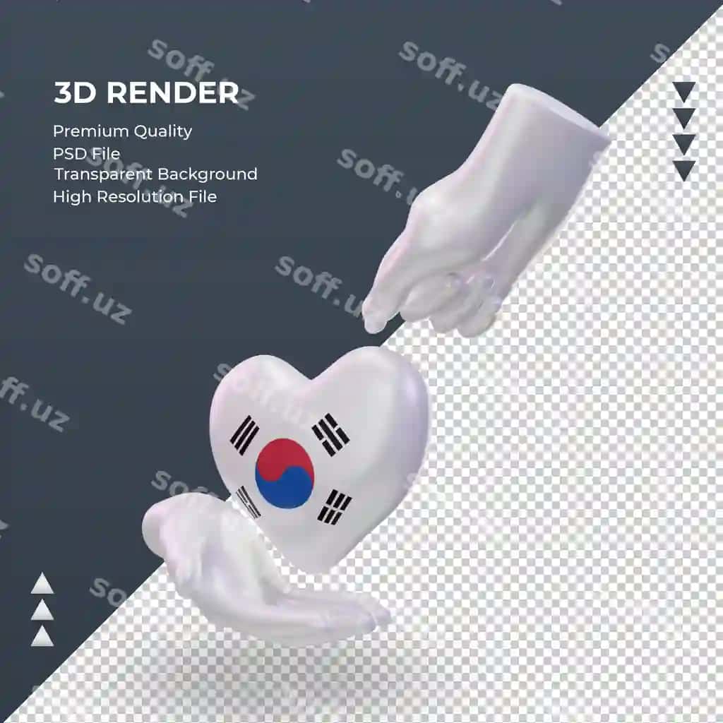 Uch o'lchovli sohibi kun Janubiy Koreya bayroqi rendering o'ng tomondan ko'rinish | 3d charity day south korea flag rendering right view